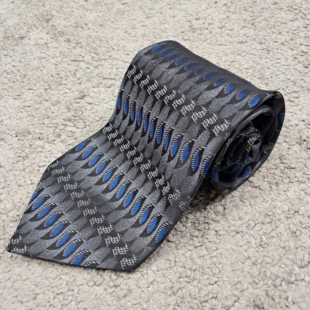Dockers Khakis Mens Silk Necktie Grey Blue Geometric Pattern Classic Formal Tie
